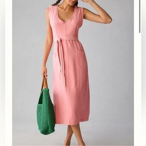 Anthropologie Daily Practice Seamed Sleeveless Belted Dress Pink NWT Size large